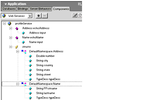 The profile web service shown in Dreamweaver MX