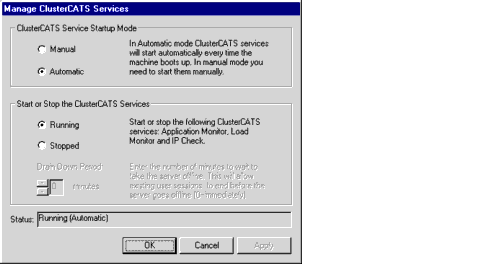 ClusterCATS Service dialog box