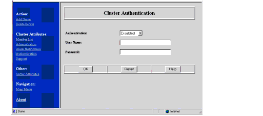 Cluster Authentication page